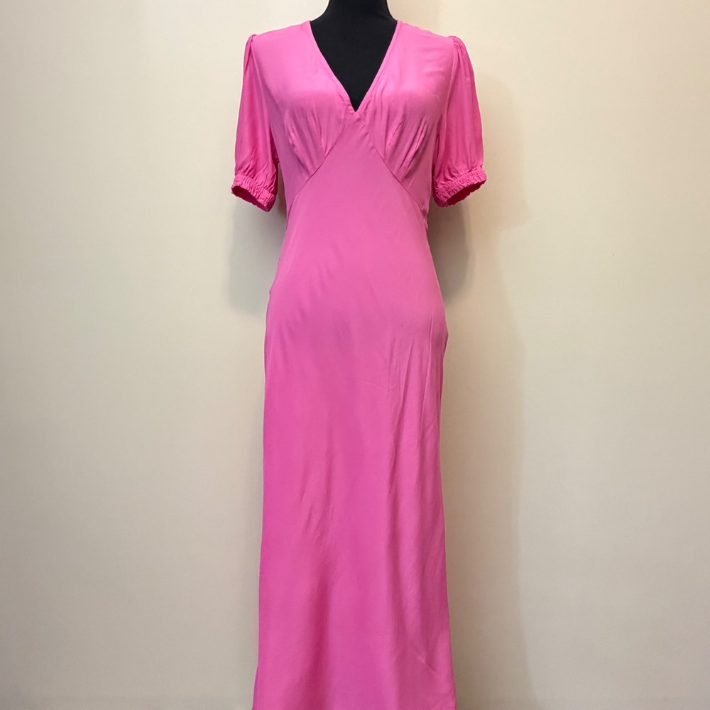A New Day Women S Bright Pink VNeck Puff Sleeve Maxi Dress Barbiecore Resortwear